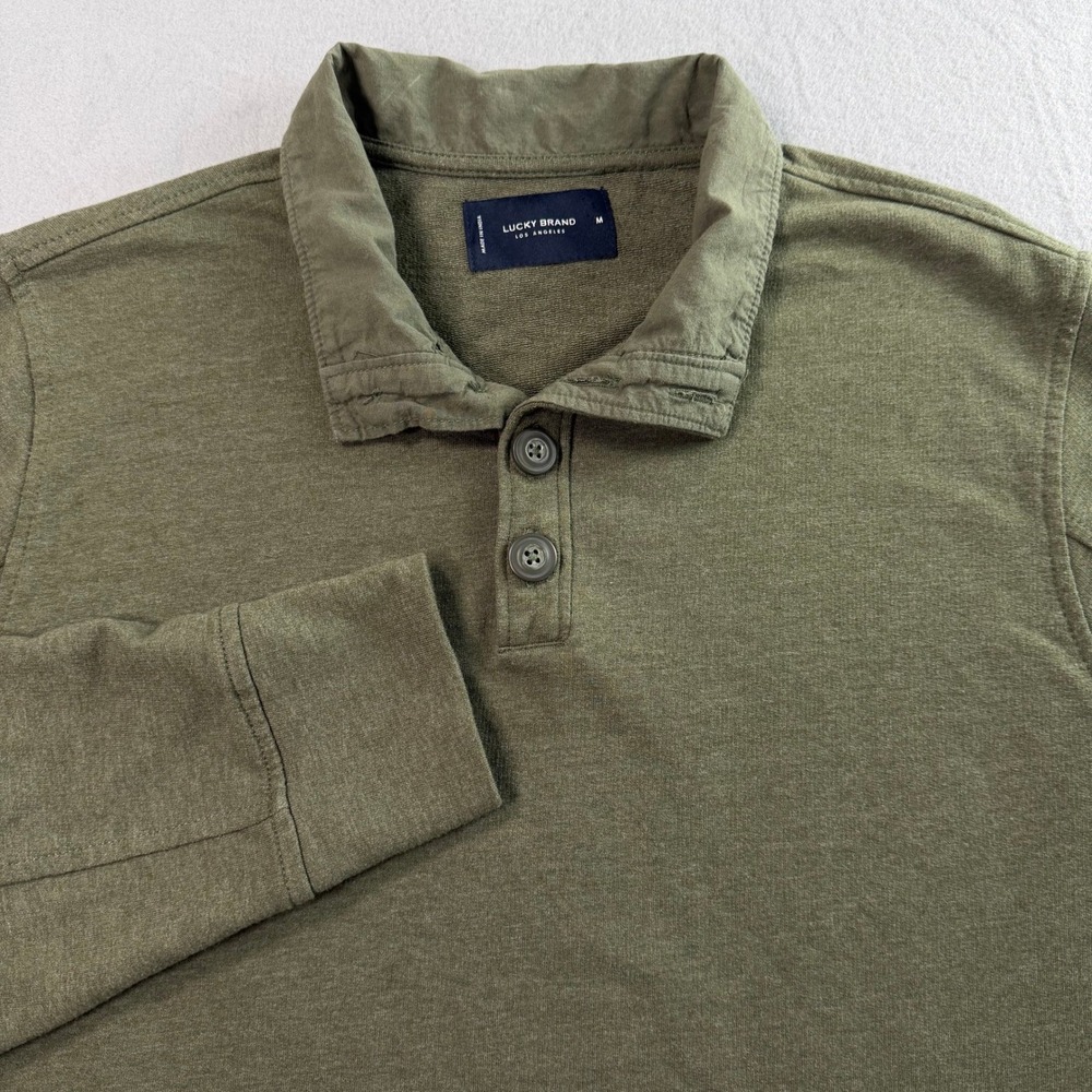 Lucky Brand Polo Sweatshirt Mens Medium Olive Green Henley Pullover Workwear